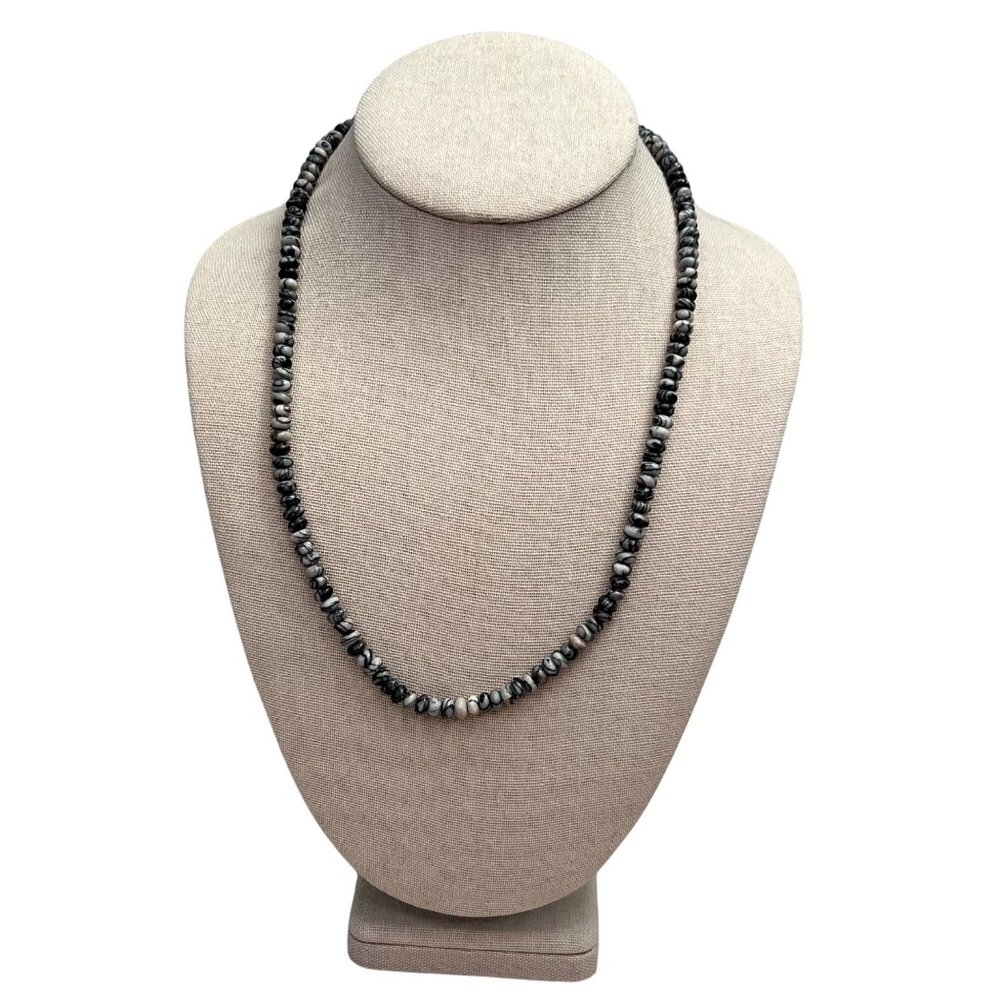 Zebra Jasper Rondelle Stone Necklace Beaded Black White Gray Marbled